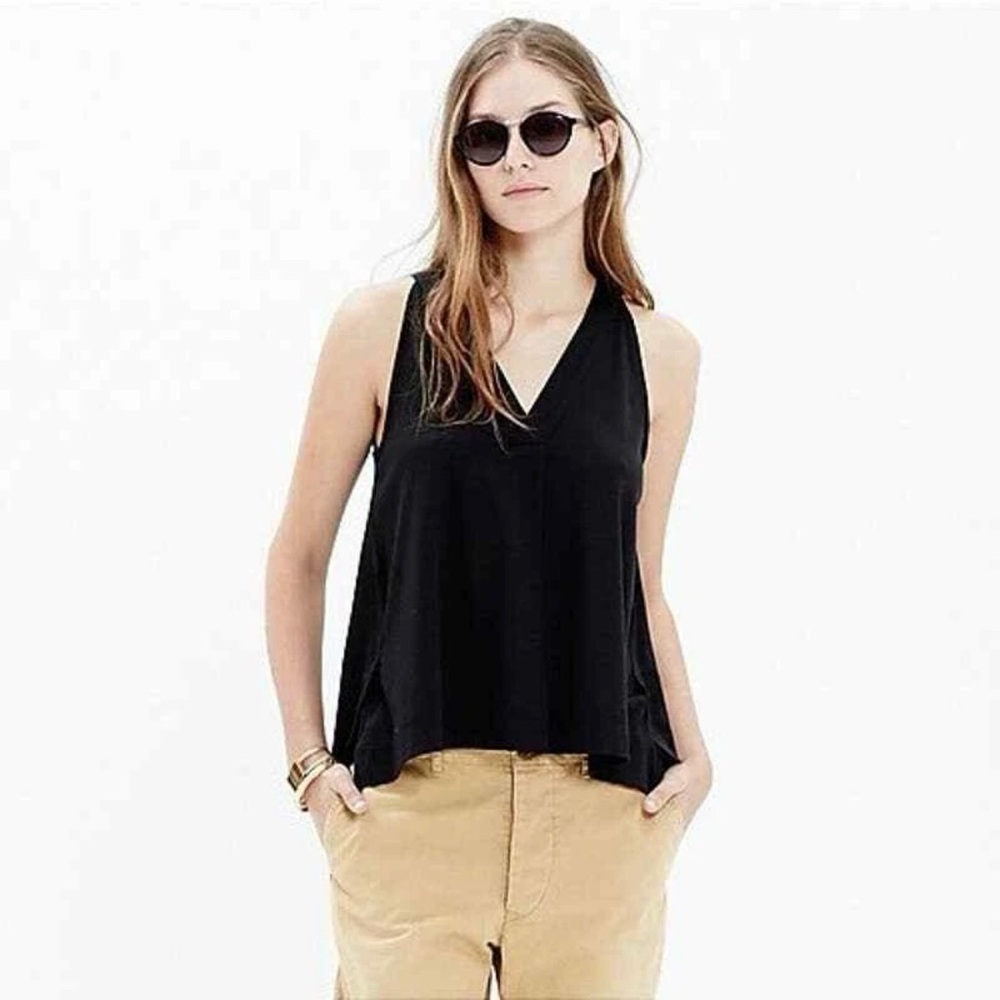 MADEWELL Women’s Sz Small Black Dress Tank Top V-neck Sleeveless Side Splits